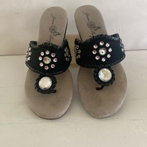 Joan Boyce sandals, Bella style black with faux rhinestone details size 9